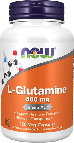 NOW Foods Supplements, L-Glutamine 500 mg, Nitrogen Transporter*, Amino Acid, 120 Veg Capsules, (Pack of 2) Unflavored 120 Count (Pack of 2)