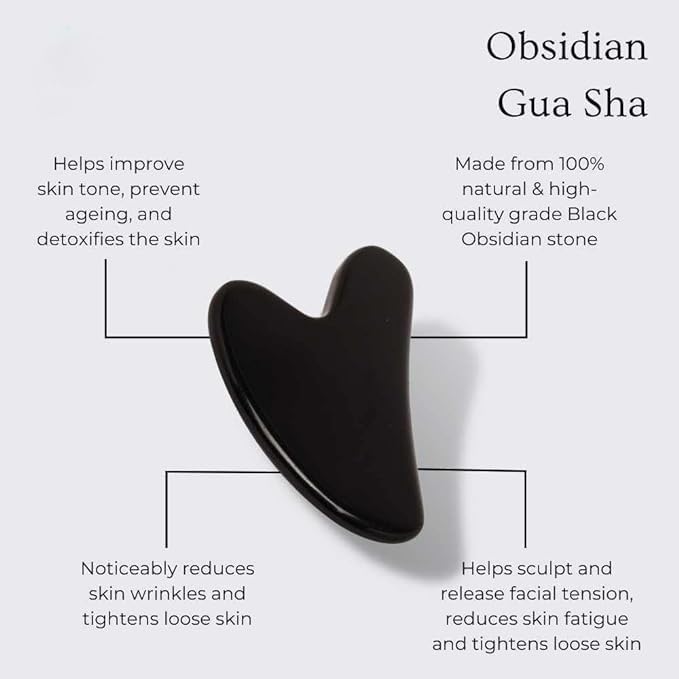 Yssarea Obsidian Roller and Gua Sha - Face Roller | 100% Natural Obsidian Stone Set | Dual Sided Face Massager | Reduces Signs of Aging