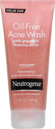 Neutrogena Oil Free Pink Grapefruit Acne Face Wash with Vitamin C, 2% Salicylic Acid Acne Treatment, Gentle Foaming Vitamin C Facial Scrub to Treat & Prevent Breakouts, 6.7 fl. oz 6.7 Fl Oz (Pack of 1)