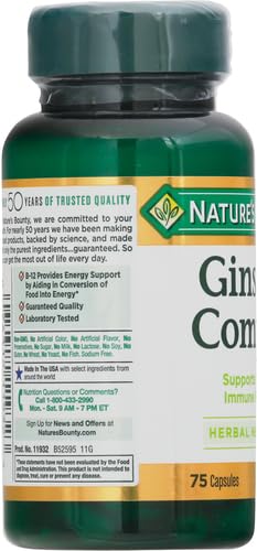 [Australia] - Nature's Bounty Ginseng Complex Capsules Supports Vitality & Immune Function, 75 Capsules Unflavoured 75 Count (Pack of 1) 