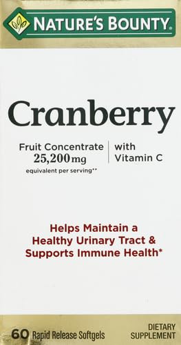 [Australia] - Nature's Bounty Cranberry Dietary Supplement, Supports Urinary Tract and Immune Health, Softgels, 25,200 Mg, 60 Ct Unflavoured 60 Count (Pack of 1) 