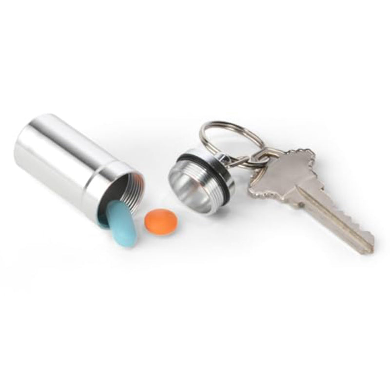 EZY DOSE Keychain Pill Box and Medicine, Vitamin Container, Safe for Money & Travel Items, Metal Canister, Medium Compartments, Various, BPA Free Silver