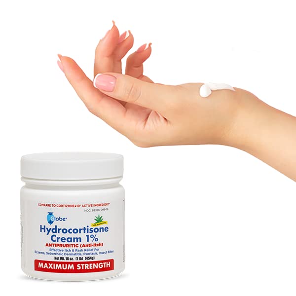 [Australia] - Globe Hydrocortisone Maximum Strength Cream 1% w/Aloe, 16 oz, Anti-Itch Cream for Redness, Swelling, Itching, Rash, Bug/Mosquito Bites, Eczema, Hemorrhoids & More, 16 oz Jar 