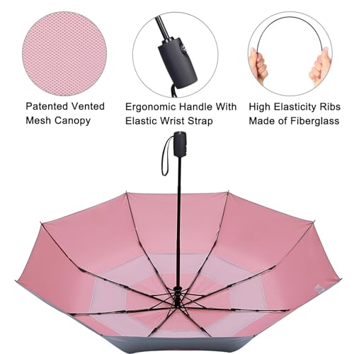 G4Free UPF 50+ UV Protection Travel Umbrella 46 Inch 46 Inch Reverse Windproof Umbrella for Sun&Rain