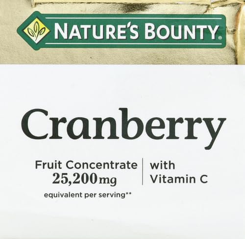 Nature's Bounty Cranberry Concentrate w/Vitamin C, Dietary Supplement, Supports Urinary Tract and Immune Health, 25200mg, 60 Rapid Release Softgels (Pack of 2) Unflavoured 60 Count (Pack of 2)