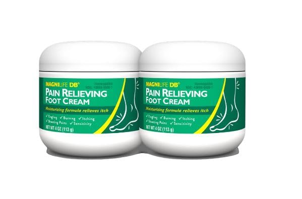 MagniLife DB Pain Relieving Foot Cream, 4 Oz Jar (2 Pack) Calming Relief for Burning, Tingling, Shooting & Stabbing in Feet & Legs, Moisturizing & Hydrating Foot Cream for Diabetic & Sensitive Skin 2-4oz Jars