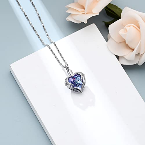 shajwo Angel Wing Heart Urn Necklace for Ashes Silver-Purple