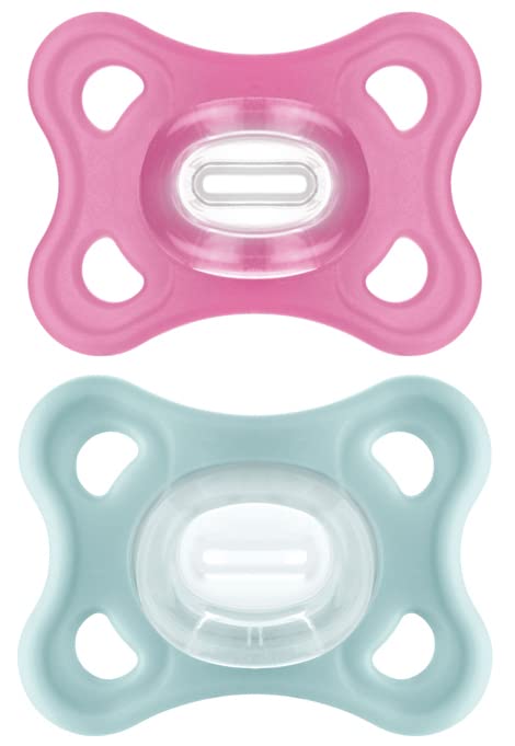 [Australia] - MAM Comfort Baby Pacifiers, Lightweight One-Piece Full Silicone Binky for Newborns 3-12 Months, BPA-Free, Easy to Clean Pacifier, Best for Breastfed Babies, with Sterilizer Case, 2 Count Binkies Cherry Blossom / Ice Water 2 Count (Pack of 1) 