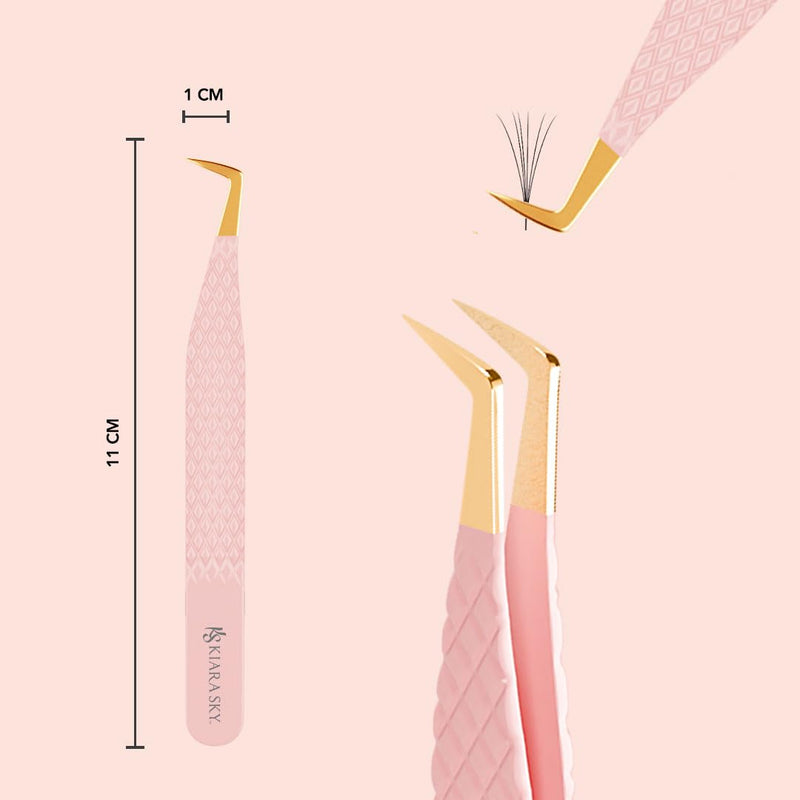 KIARA SKY LASH Tweezer for Eyelash Extensions | Precision Fiber Tip Grip | Volume, Mega Volume, and Lash Removal Fills | Comfortable Ergonomic Design | Pink and Gold, BOOT TWEEZER