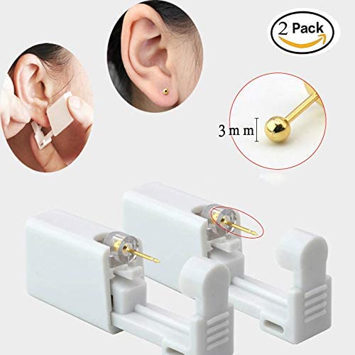 [Australia] - 2 Pack Self Ear Piercing Gun Earring,Disposable Piercing Kit No Pain Easy Use Ear Piercing Gun Kit Tool with Stud and With Alcohol Pad (3mm Gold Peas) … 3mm Gold Peas 