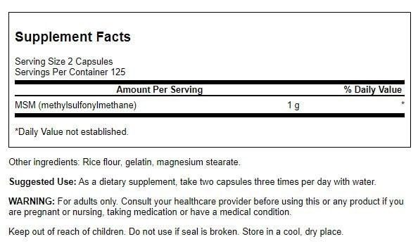 [Australia] - Swanson Msm 500 Milligrams 250 Capsules 