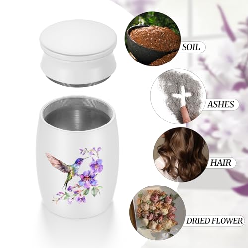 Abooxiu Small Hummingbird Mini Urn for Ashes Aluminium Memorial Small Ash Keepsake Urn Purple Hummingbird