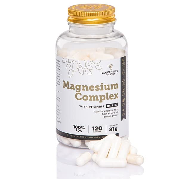 Golden Tree Magnesium Complex – Triple Complex with Magnesium Citrate, Bisglycinate & Malate – High Strength 400 mg with Vitamin D3 & B6 – 120 Capsules 120 count (Pack of 1)