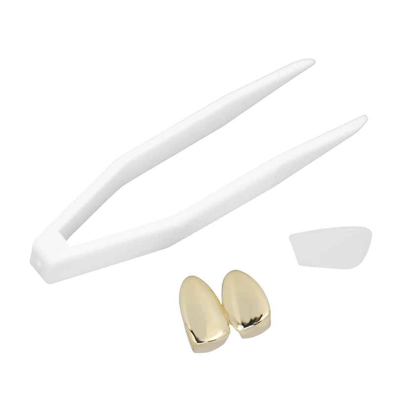 [Australia] - Brass Plating Braces, Fashionable Metal Double Tooth Decoration Jewelry for Halloween Hip-Hop Street Party(Gold) 