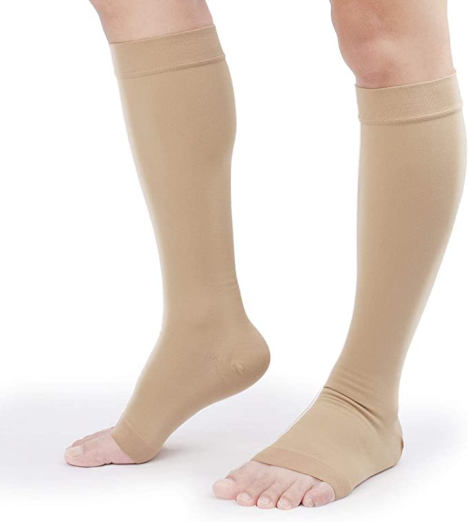 [Australia] - TOFLY¬Æ Compression Stockings (Pair), Grade Firm Support 20-30mmHg, Opaque, Unisex, Open Toe Knee High Compression Socks for Varicose Veins, Edema, Shin Splints, Nursing, Travel, Beige L Large 20-30mmhg Open-toe Beige 