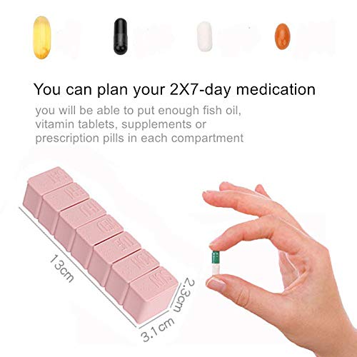 4Pack Weekly Pill Organizer,Small 7 Days Pill Cases Travel Daily Pill Box for Fish Oil, Calcium Tablets Supplements and Other Vitamin Pill Pink + Beige + Grey + White