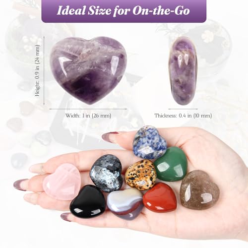 15PCS Assorted Mixed Heart Stones Set, 1" Natural Worry Stones 15