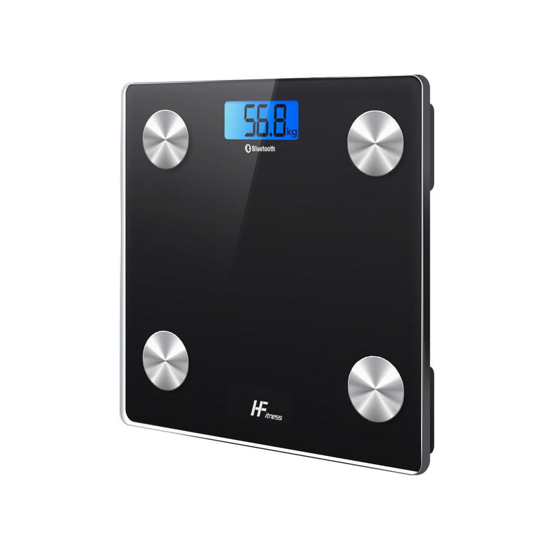 [Australia] - HF body fat scales 28x28cm 19x BODY DATA iOS and Android app Intelligent digital personal scales scales people body scales body weight meter BMI Bluetooth black with blue backlight 