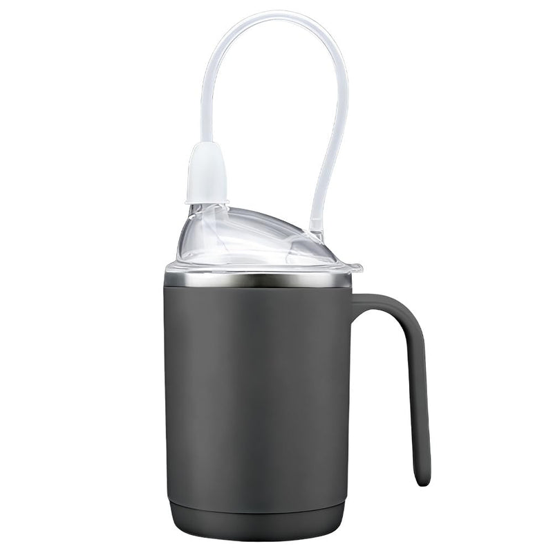 Beakers for Elderly 450ml, SGZIOO 3 in 1 Sippy Cup for Adults, Non Spill Cups for Elderly, Adult Sippy Cups for The Elderly Non Spill, with Lid, Straw, Brush, Aids for the Disabled Daily Living (Gray) Gray