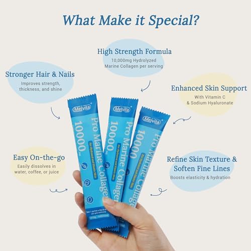 Pro Hydrolyzed Marine Collagen Powder 286g – Pure Marine Collagen Powder with Vitamin C & Hyaluronic Acid – 100% Pure- for Skin, Joints,Hair,Bones & Muscles Support (28 Sachets) 28 Sachets（1 Month Supply）