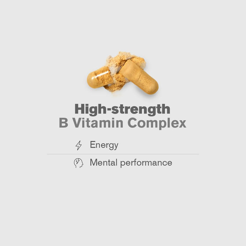 UltraEnergy High Strength Vitamin B Complex | Includes Vitamin B12 (100ug), Choline (50mg), Biotin (50ug) & Folate (200ug) | 30 Vegan Capsules | One-A-Day | DR.VEGAN®