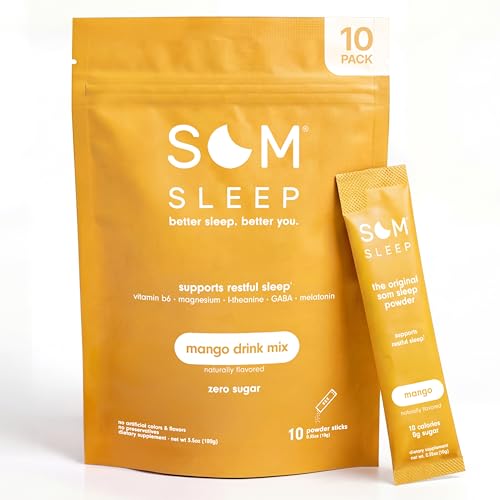 Som Sleep, Sleep Aid Powder Stick Packs – Variety Pack Bundle, 20 Count – Mango & Tangerine – Zero Sugar, 10 Calories – Sleep Support Drink Mix Supplement