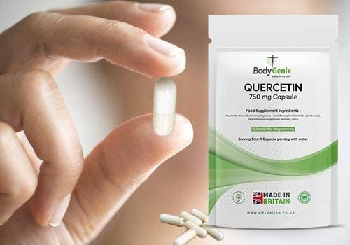 Bodygenix Quercetin 750mg Capsules - Immune System Brain Cardiovascular Health Joints Support Energy Boost Natural Vegan Supplement - 180 Capsules 6 Month Supply