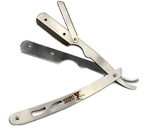 [Australia] - CS-102 Stainless Steel Professional Barber Straight Edge Razor with 100 Lord Single Edge Razor Blades (Silver Metal) 
