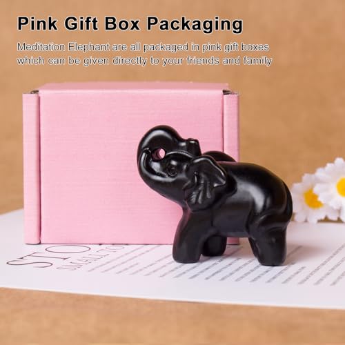 Black Obsidian Elephant Statue Crystal Lucky Charm Home Decor Gift Black Obsidian Elephant-02