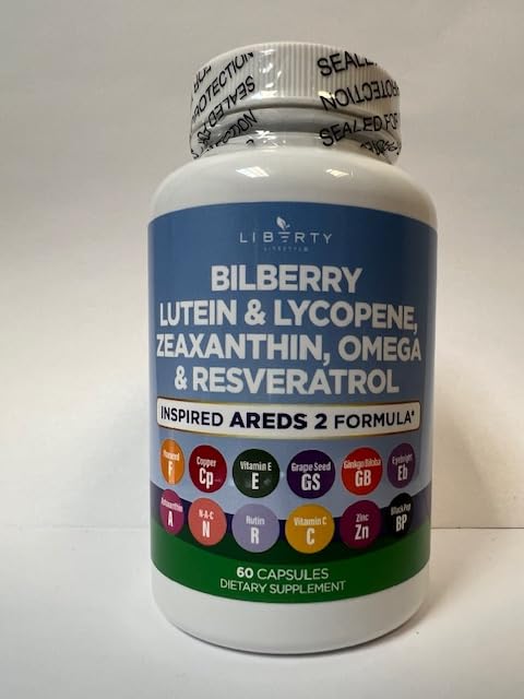 Liberty Lifestyle Eye Health Vitamins with Bilberry, Lutein & Zeaxanthin, Lycopene, Resveratrol, Grape Seed Extract, Flaxseed Astaxanthin- AREDS 2-120 Capsules 60 Count (Pack of 2)