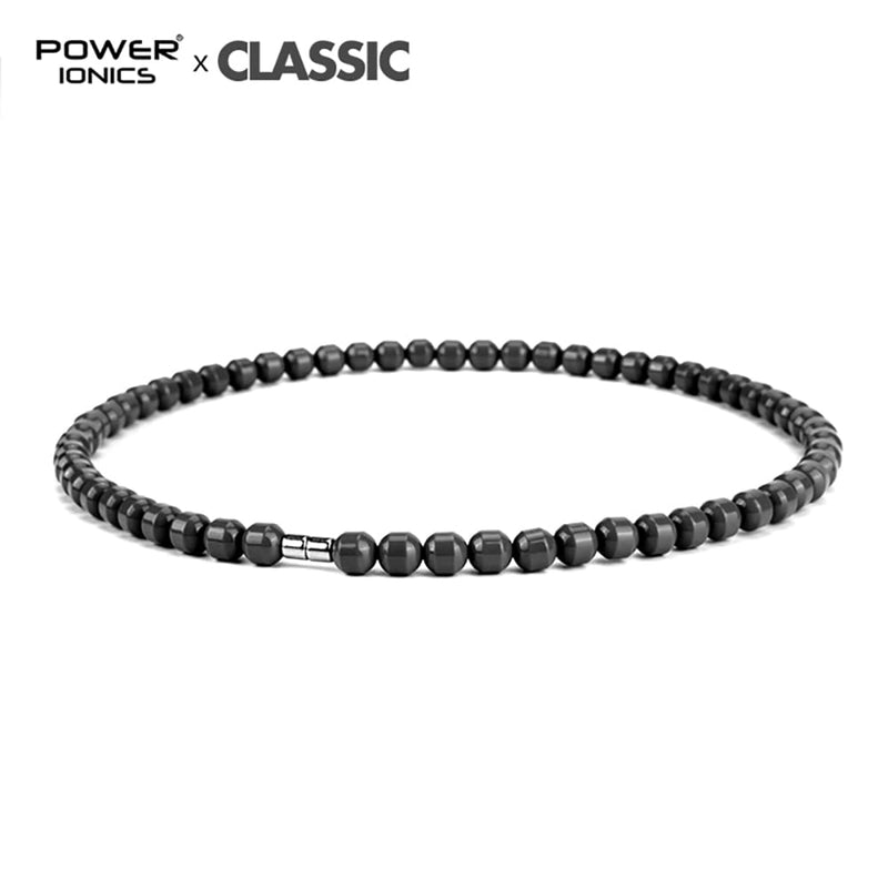 [Australia] - Power Ionics 0.3 inch Black Tourmaline Beaded Necklace, Infinity Stretch Necklace, Fit for Size 19 inch, with Magnet Buckle DarkGray 