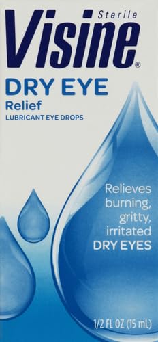 Visine Dry Eye Relief Lubricant Eye Drops with Polyethylene Glycol 400 to Moisturize and Soothe Irritated, Gritty and Dry Eyes, Designed to Work Like Real Tears, 0.5 fl. oz 0.5 Fl Oz (Pack of 1)