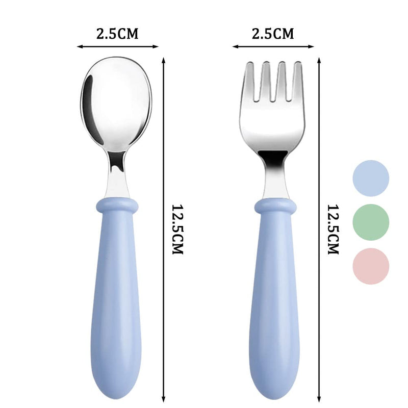 [Australia] - Pimoys 6 Pieces Toddler Forks Baby Forks for Self Feeding, Kids Forks with Round Handle, Stainless Steel Toddler Utensils Children's Safe Silverware Set BPA Free, Dishwasher Safe blue/green/pink 