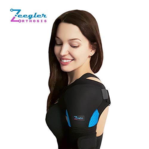 Shoulder Brace for Women and Men - Support for Torn Rotator Cuff, AC Joint Pain Relief and Dislocated Shoulder. Compression Sleeve, Arm Immobilizer Wrap, Stability Strap + Free Extension, Left-Right Small-Medium 1 Pack Blue