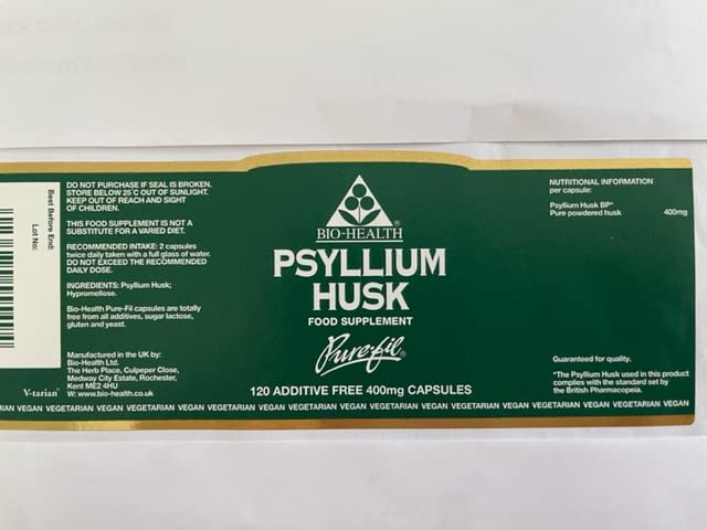 BIO-Health Psyllium Powdered Husks 400mg in Vegetable Capsules 120caps (Pack of 1)
