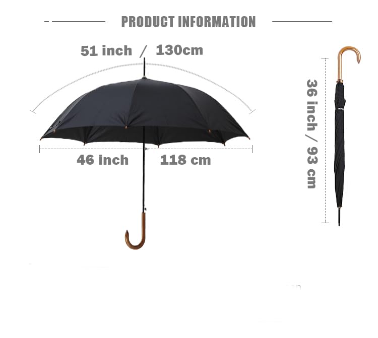 Generic Travel Umbrella, Real Wood Handle Classic Golf Umbrella Windproof Auto Open Rainproof Cane Stick Umbrellas Bordo