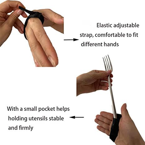 [Australia] - Universal Cuff Utensil Holder Strap Elderly Hand Strap for Holding Holds Utensils Writing Aids Parkinson Arthritis Tremors Patient Eating Assistance (Black) Black 