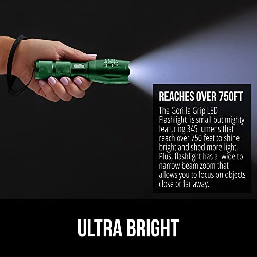 GORILLA GRIP Luggage Straps and Tactical Flashlights, Luggage Straps Tightening Belts 8 Pack in Green, Tactical Flashlight Adjustable Mode 2 Pack in Hunter Green, 2 Item Bundle