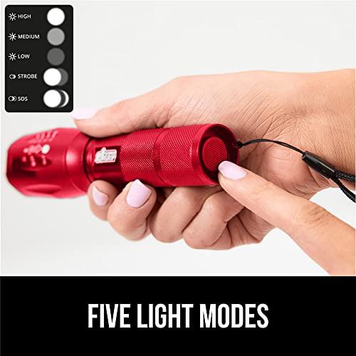 GORILLA GRIP Luggage Straps and Tactical Flashlights, Luggage Straps Tightening Belts 8 Pack, Tactical Flashlight Adjustable Mode 2 Pack, Both in Red, 2 Item Bundle