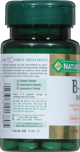 Nature's Bounty Vitamin B-12 1000 mcg Tablets, 100 Count (Pack of 1) 100 Count (Pack of 1)