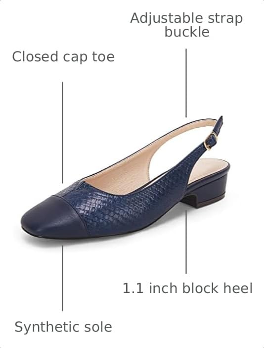 Rilista Women's Slingback Low Heels Closed Toe Chunky Block Heel Comfortable Office Dress Pumps Shoes 9 Navy