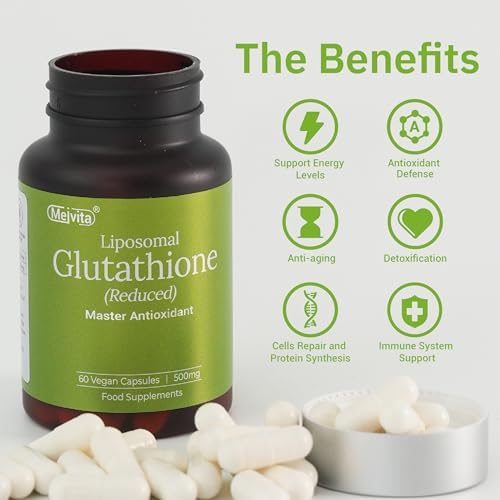 Liposomal Glutathione Supplement (Reduced), 500mg Glutathione Skin Whitening - 10x Higher Absorption, Antioxidant & Detox, Vegan-Friendly Formula, 60 Capsules (Pack of 1)