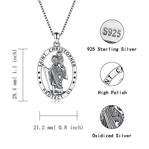 MANBU Sterling Silver Saint Christopher Necklace Women Men