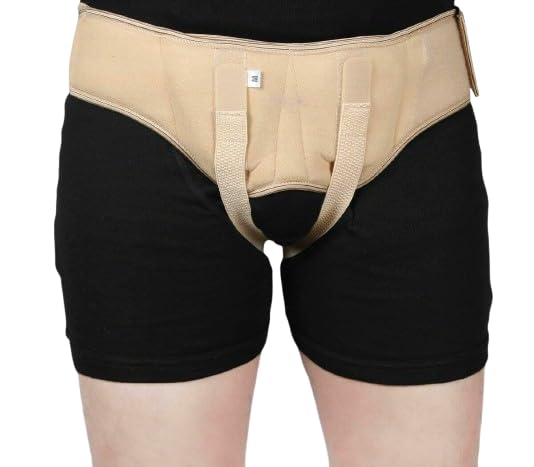 Hernia Belt for Men Post Surgery| Single Inguinal Hernia Pain Relief |Truss Support Brace with 2 Removable Compression Pads (Beige, Large) Beige