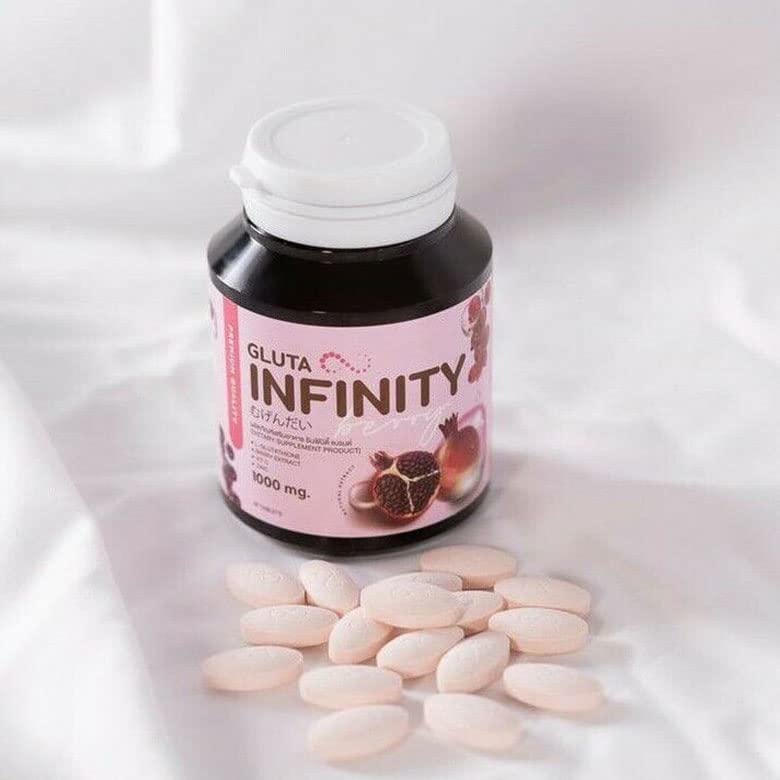Gluta Infiniy 1000mg L-Glutathione Supplement Tripeptide Fish Collagen L-Glutamine Ascorbic Acid Cherry Grape & Pomegranate Extract Skin Nourishing Supplement Remove Acne Scar Freckles 30 Tablets