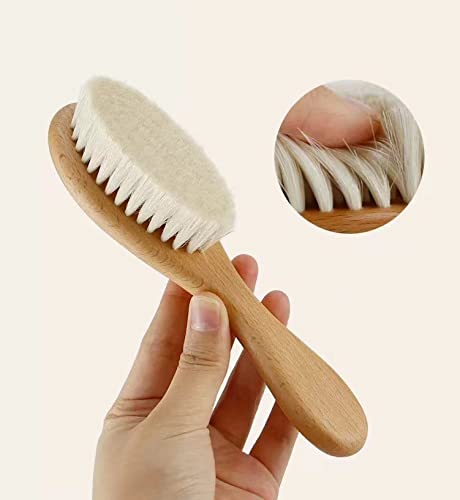 [Australia] - PandaEar 3 Pack Baby Brush and Comb Set Newborn, Silicone Cradle Cap Brush for Babies, Soft Newborn Hair Brush with Soft Goat Bristles, Wooden Toddler Comb Hairbrush Set for Boys and Girls 