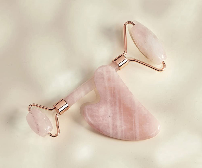 Giftcraft 935624 Facial Massage Kit, 6.7 inch Height, Stone and Alloy, Rose Quartz