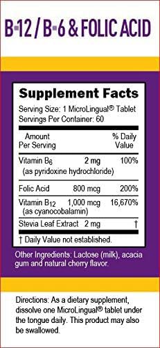 Superior Source No Shot Vitamin B-12 Cyanocobalamin 1000 mcg, B-6, Folic Acid 800 mcg - Support Brain & Heart Health - Aids Natural Energy Levels - 60 Sublingual Dissolving Tablets (Pack of 2) 60 Count (Pack of 2)