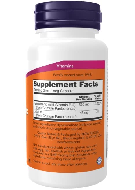 [Australia] - NOW Foods Pantothenic Acid, 500mg - 250 capsules - Supports energy & metabolism 