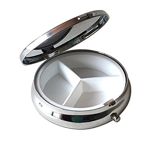 Basketball Round 3-Compartment Chrome Pill Box – Metal Travel Medicine Organizer for Pills, Vitamins, and Small Items – Durable Compact Pill Case